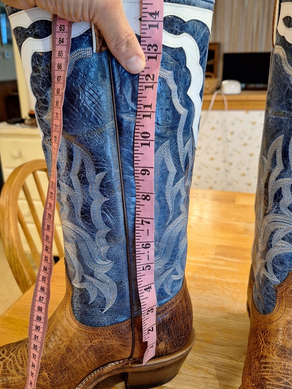 Men's BOULET Blue and Brown Western Cowboy Boots - Leather Pull-On - Picture 10 of 14